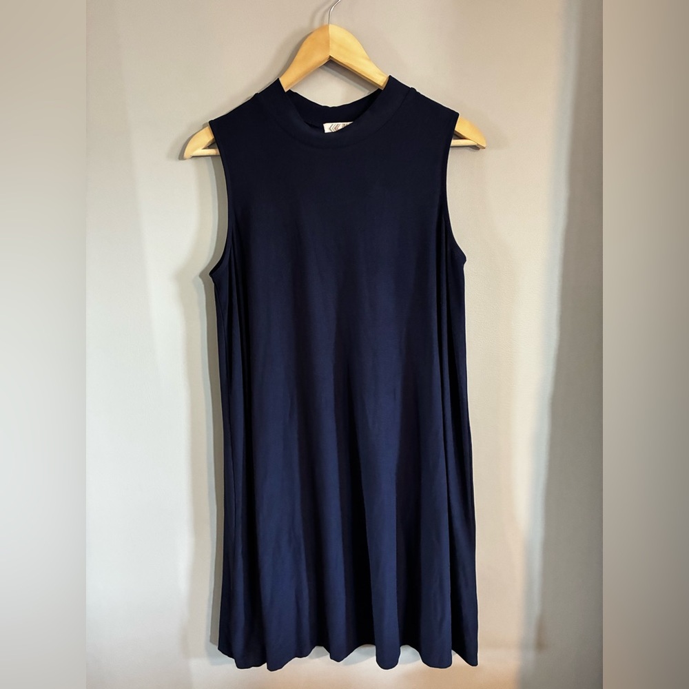 Pink Rose Navy Swing Dress High Neck Size Extra Large